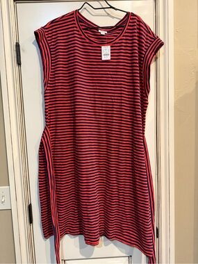 J. Crew Striped Midi Dress in Red and Navy